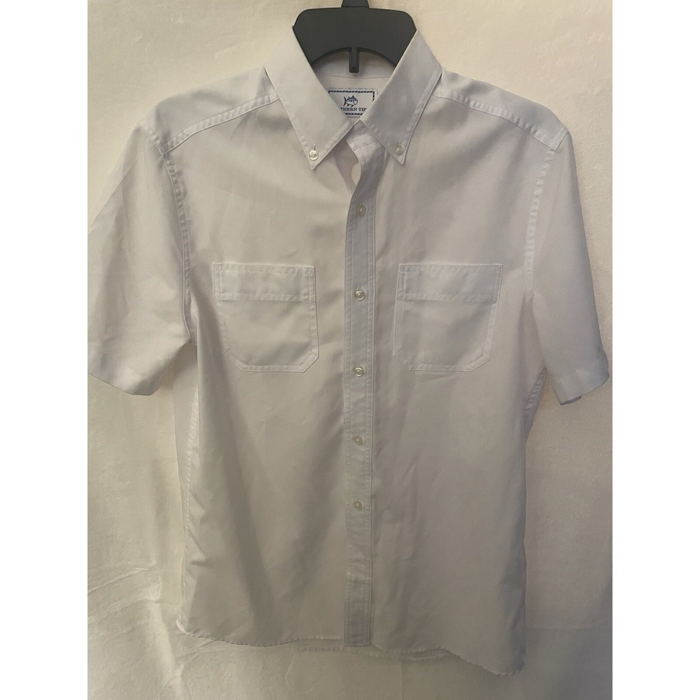 Southern Tide Men's White Button Down‎ Red Flag Emblem Small